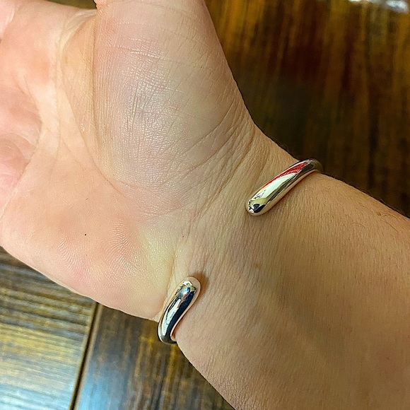 Sterling Silver Irregular Bangle Bracelet, Geometric, Cuff, Minimalist - Picture 7 of 7